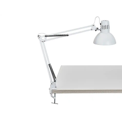 Lampara de escritorio maul metal 57w doble brazo cabezal orientable pinza blanca