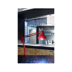 Lampara de escritorio maul metal 57w doble brazo cabezal orientable pinza roja