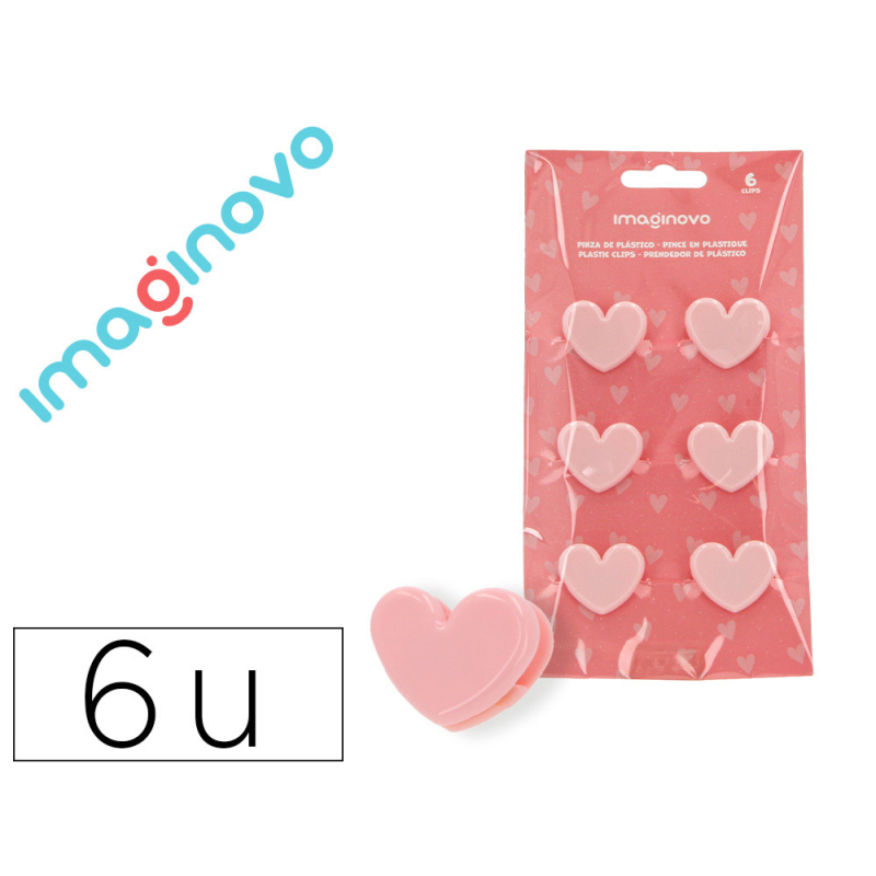 Pinza de plastico imaginovo corazones 45x40x30mm en blister de 6 unidades