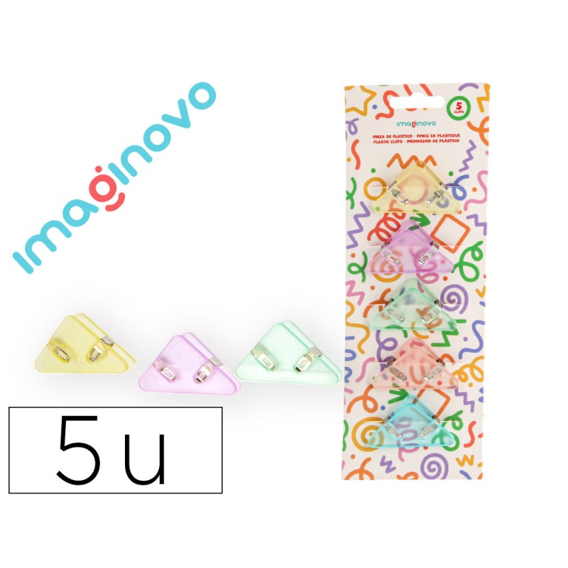 Pinza de plastico imaginovo 45x40x30mm en blister de 5 unidades colores pasteles