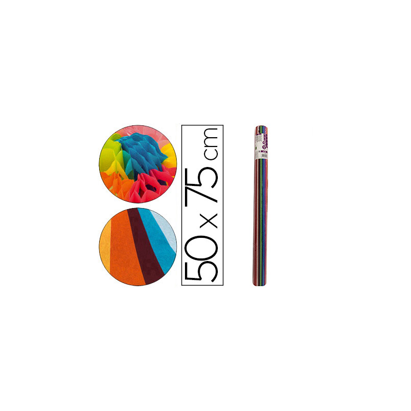 Papel seda liderpapel 12 colores surtidos 17g/m2 rollo de 24 hojas 50x75cm