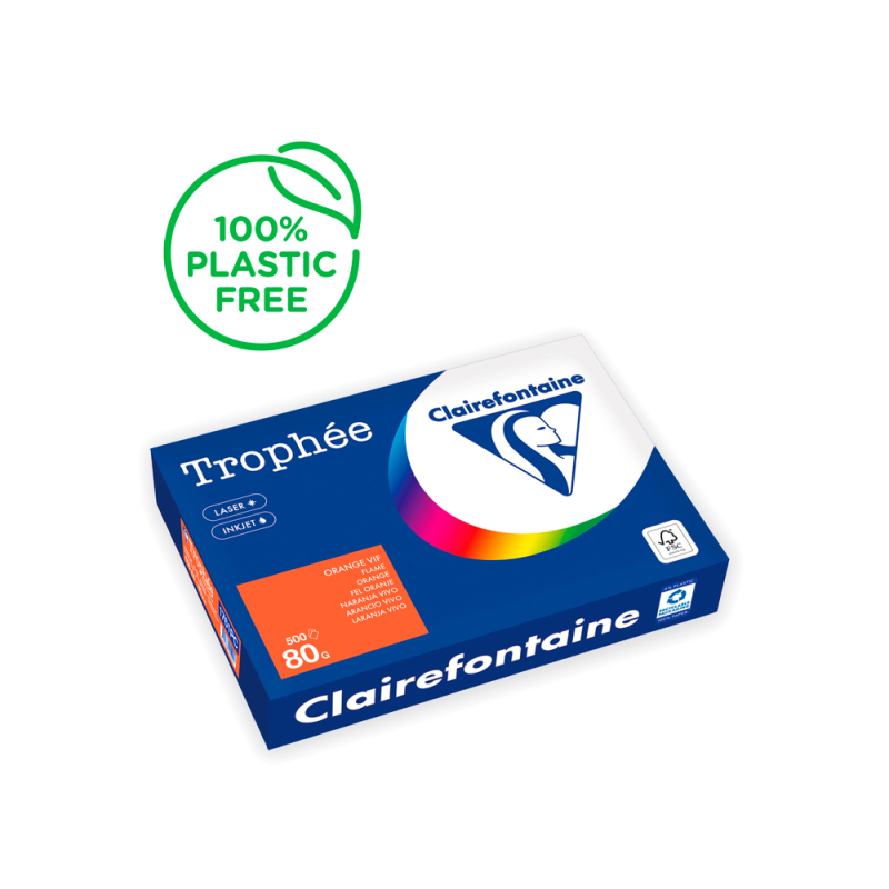 Papel color trophee a4 80gr naranja intenso paquete de 500 hojas