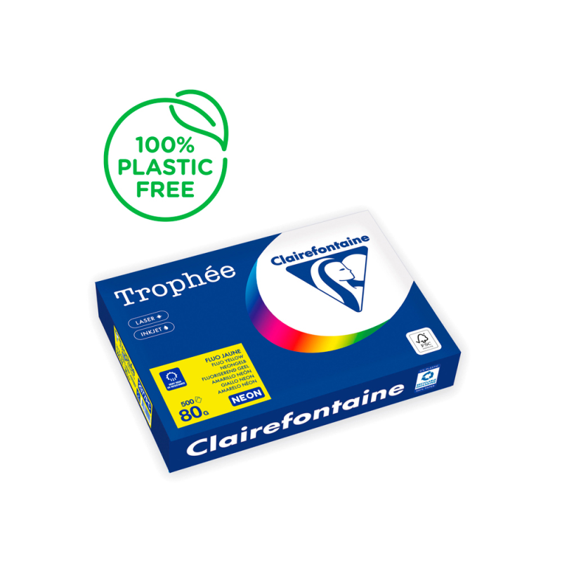 Papel color trophee a4 80gr amarillo neon paquete de 500 hojas