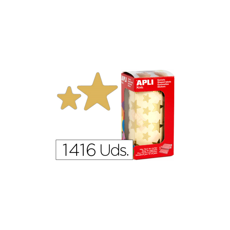 Gomets autoadhesivos estrellas grandes oro en rollo con 1416 unidades