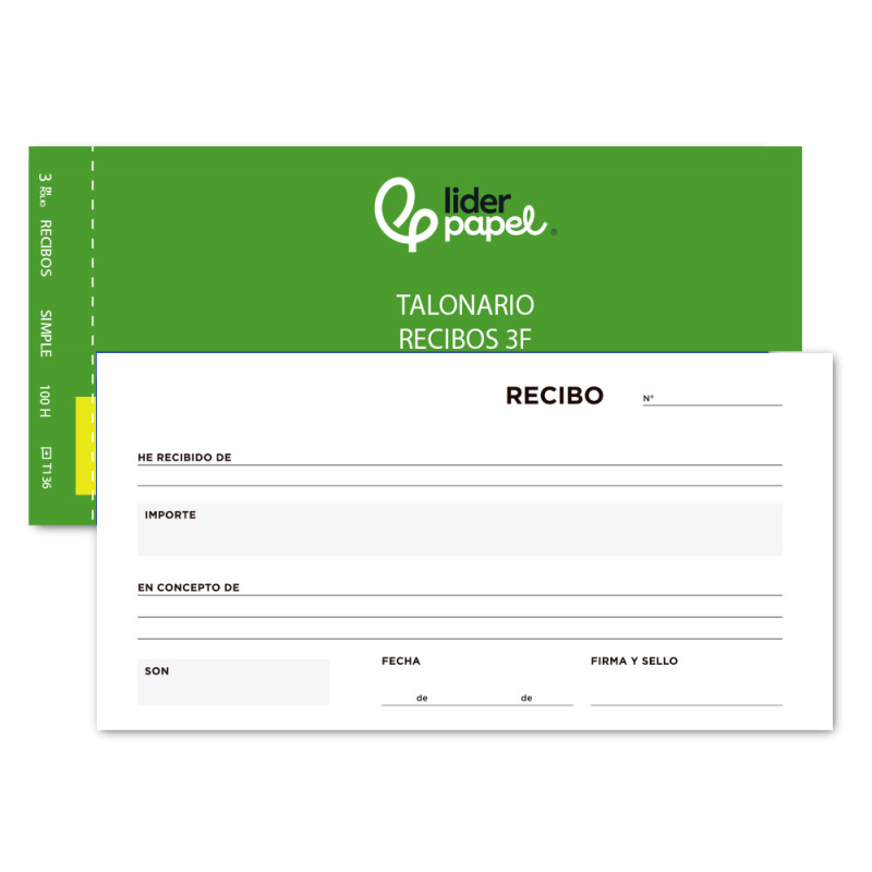 Talonario liderpapel recibos 3/fº original t136 sin matriz