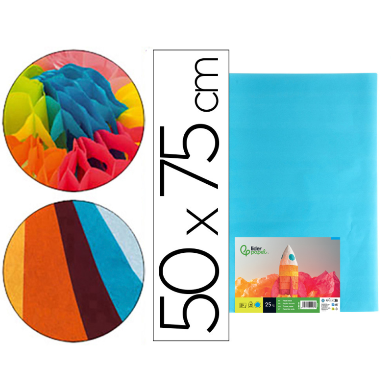 Papel seda liderpapel celeste 52x76 cm 18 gr paquete de 25 hojas