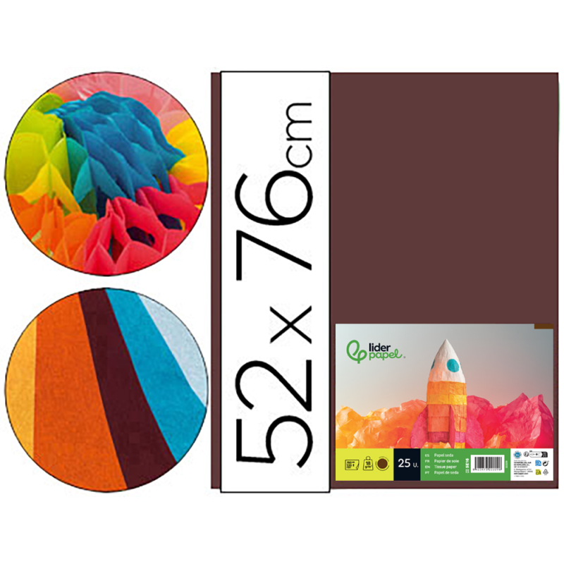 Papel seda liderpapel marron 52x76 cm 18 gr paquete de 25 hojas
