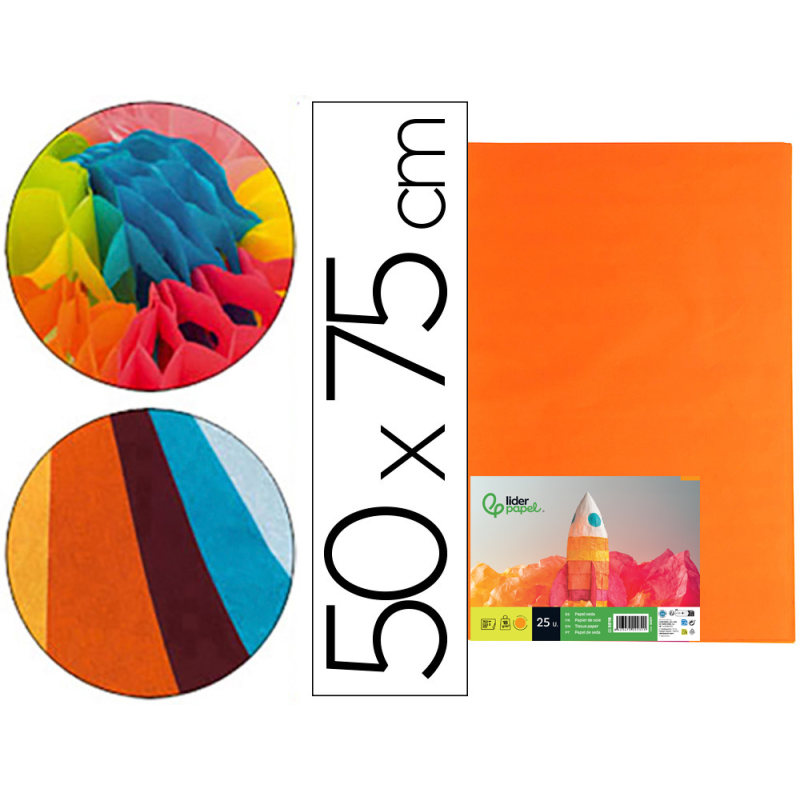 Papel seda liderpapel naranja 52x76 cm 18 gr paquete de 25 hojas