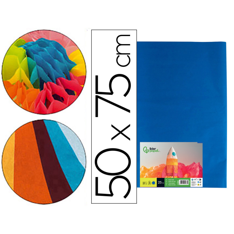 Papel seda liderpapel azul 52x76 cm 18 gr paquete de 25 hojas
