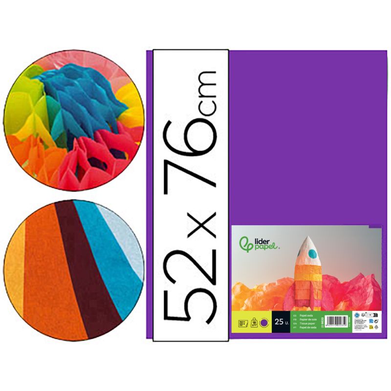 Papel seda liderpapel violeta 52x76 cm 18 gr paquete de 25 hojas