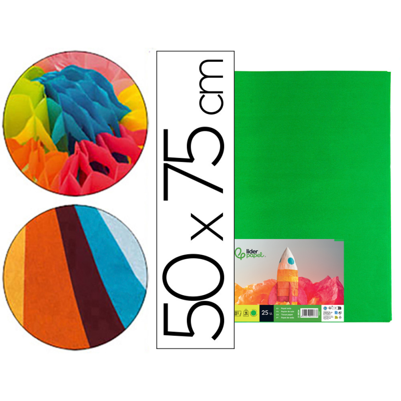 Papel seda liderpapel verde medio 52x76 cm 18 gr paquete de 25 hojas