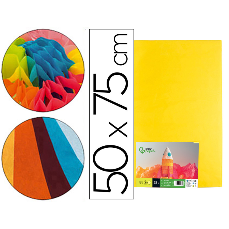 Papel seda liderpapel amarillo 52x76 cm 18 gr paquete de 25 hojas