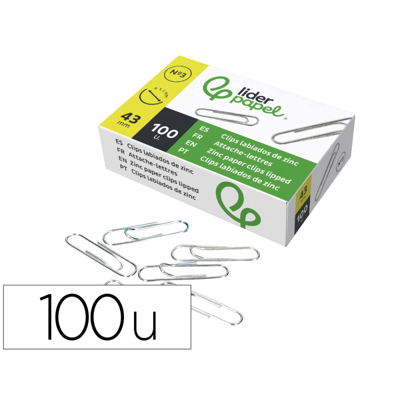 Clips liderpapel nº3 labiados 43 mm caja de 100 unidades