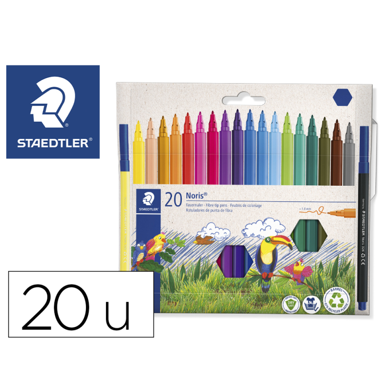 Rotulador staedtler noris 326 punta de fibra nuevo cuerpo hexagonal caja de 20 unidades colores surtidos