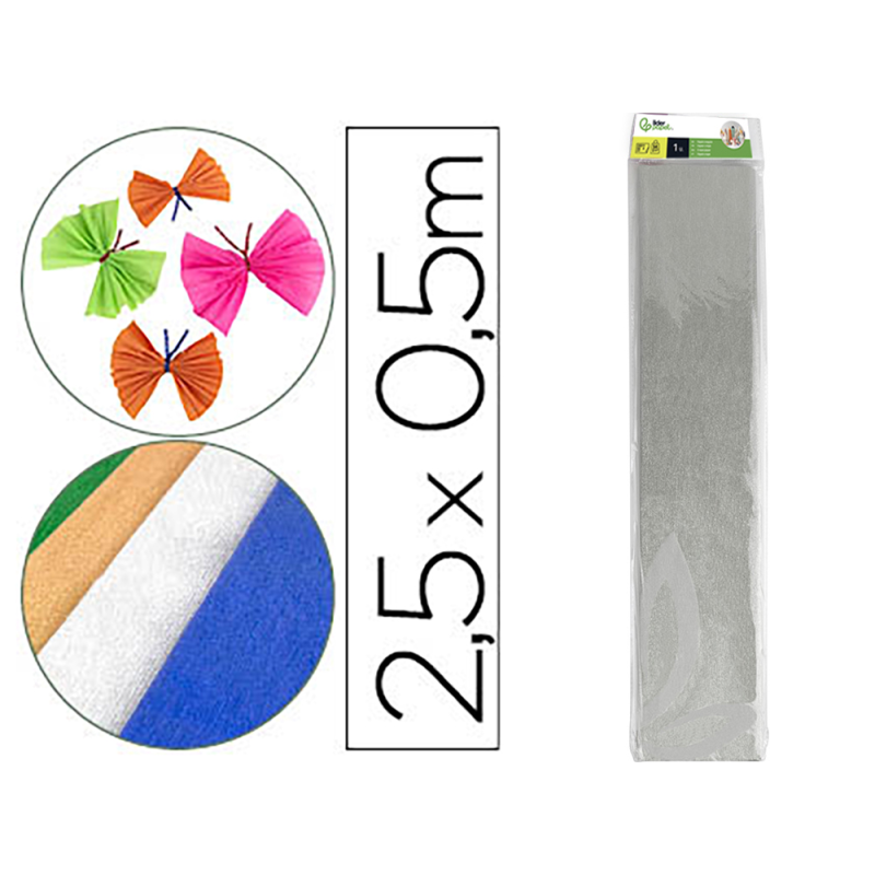Papel crespon liderpapel 50 cm x 2.5m metalizado plata