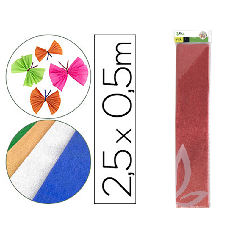 Papel crespon liderpapel 50 cm x 2.5m metalizado rojo