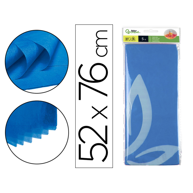 Papel seda liderpapel 52x76cm 18g/m2 bolsa de 5 hojas azul