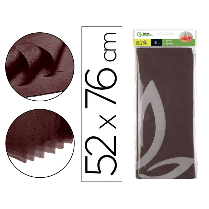 Papel seda liderpapel 52x76cm 18g/m2 bolsa de 5 hojas marron