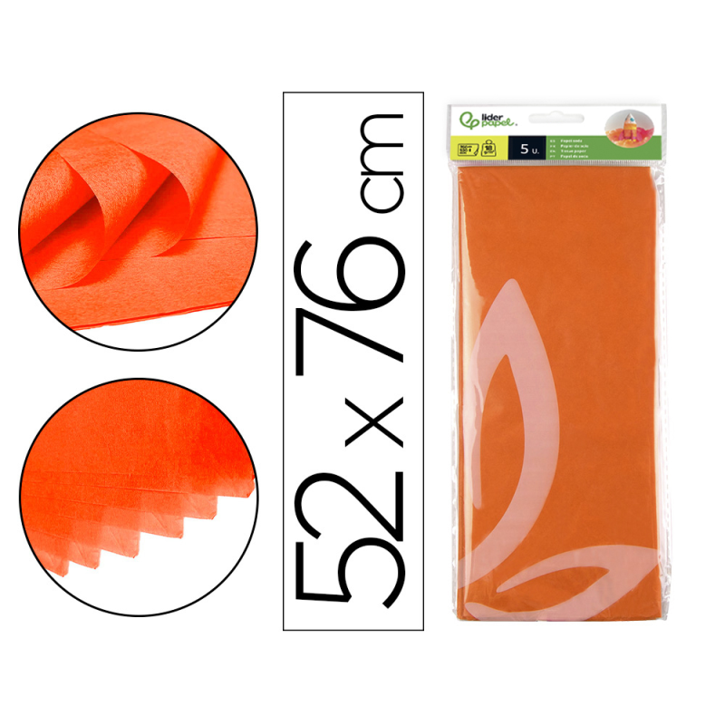 Papel seda liderpapel 52x76cm 18g/m2 bolsa de 5 hojas naranja