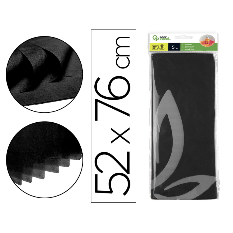 Papel seda liderpapel 52x76cm 18g/m2 bolsa de 5 hojas negro