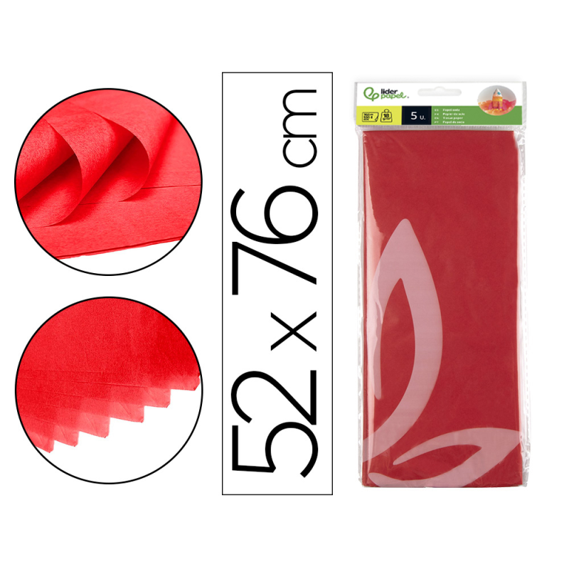 Papel seda liderpapel 52x76cm 18g/m2 bolsa de 5 hojas rojo