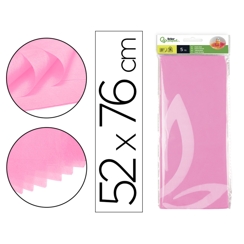 Papel seda liderpapel 52x76cm 18g/m2 bolsa de 5 hojas rosa