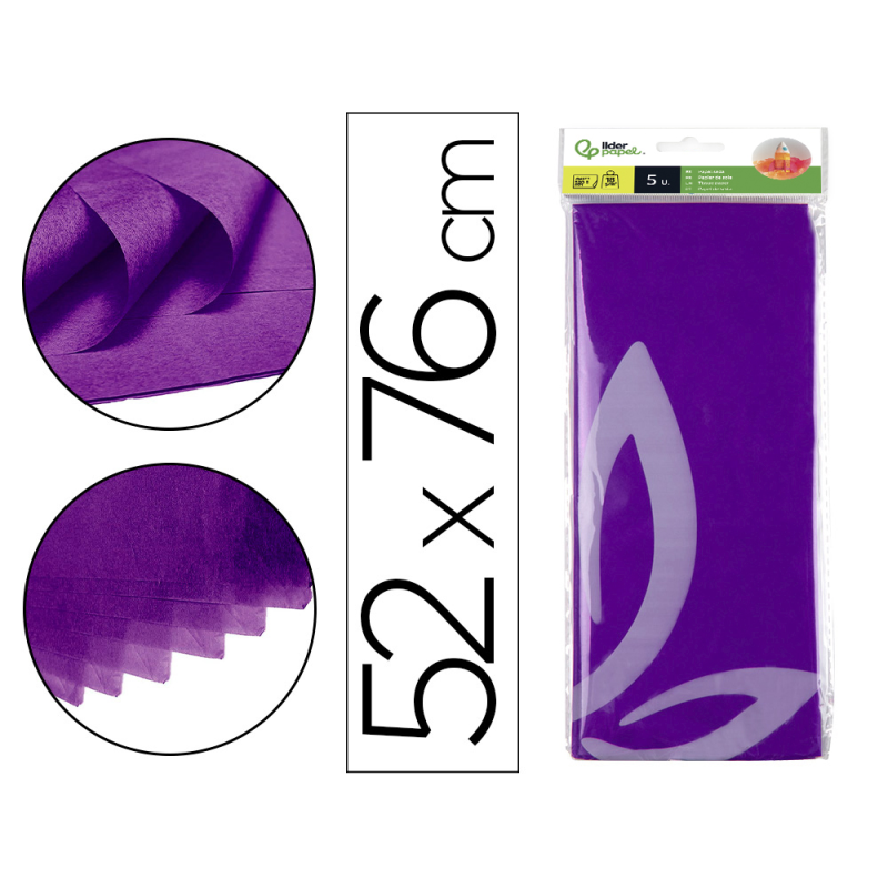Papel seda liderpapel 52x76cm 18g/m2 bolsa de 5 hojas violeta