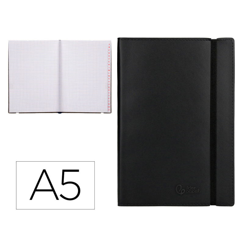 Libreta indice liderpapel similpiel a5 120 hojas 70gr color negro