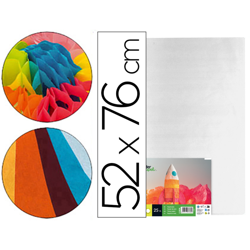 Papel seda liderpapel blanco 52x76 cm 18 gr paquete de 25 hojas
