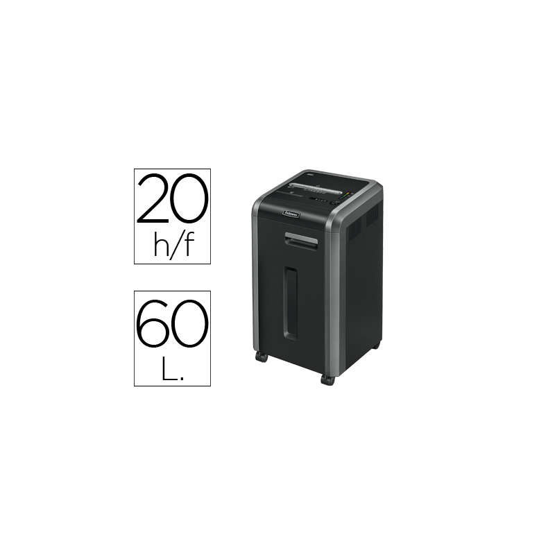 Destructora de documentos fellowes 225ci capacidad de corte 24 h destruye grapas clips cd y tarjetas 60 litros