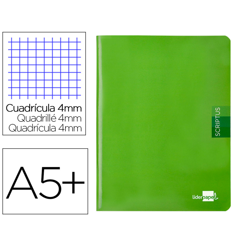 Libreta liderpapel scriptus a5 48 hojas 90gr cuadro 4mm con margen color verde