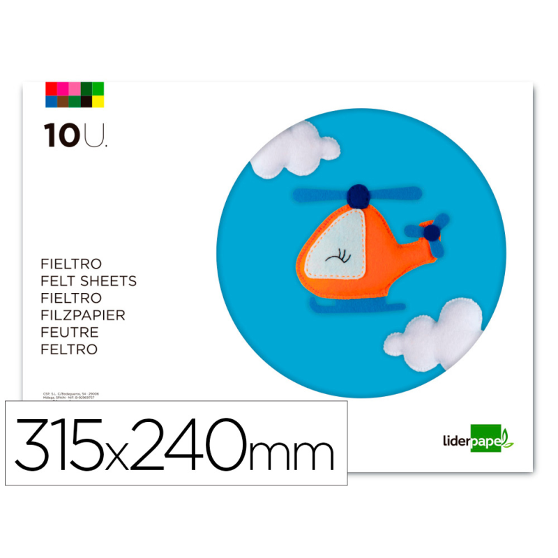 Bloc trabajos manuales liderpapel fieltro 240x315mm 10 hojas colores surtidos