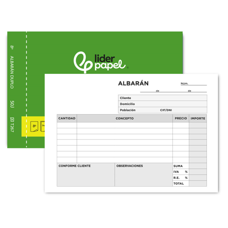 Talonario liderpapel albaran octavo duplicado apaisado