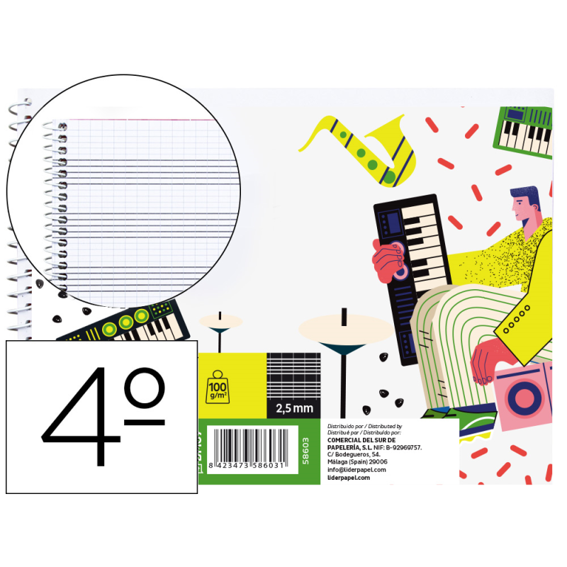 Bloc musica liderpapel combi pentagrama cuadriculado 2,5mm cuarto 20 hojas 100g/m2