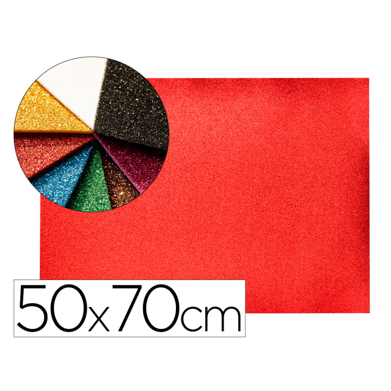 Goma eva con purpurina biodegradable liderpapel 50x70cm 60g/m2 espesor 2 mm rojo