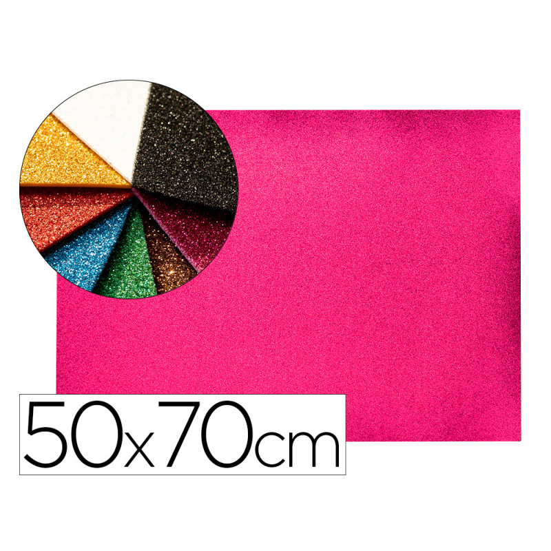 Goma eva con purpurina biodegradable liderpapel 50x70cm 60g/m2 espesor 2 mm rosa