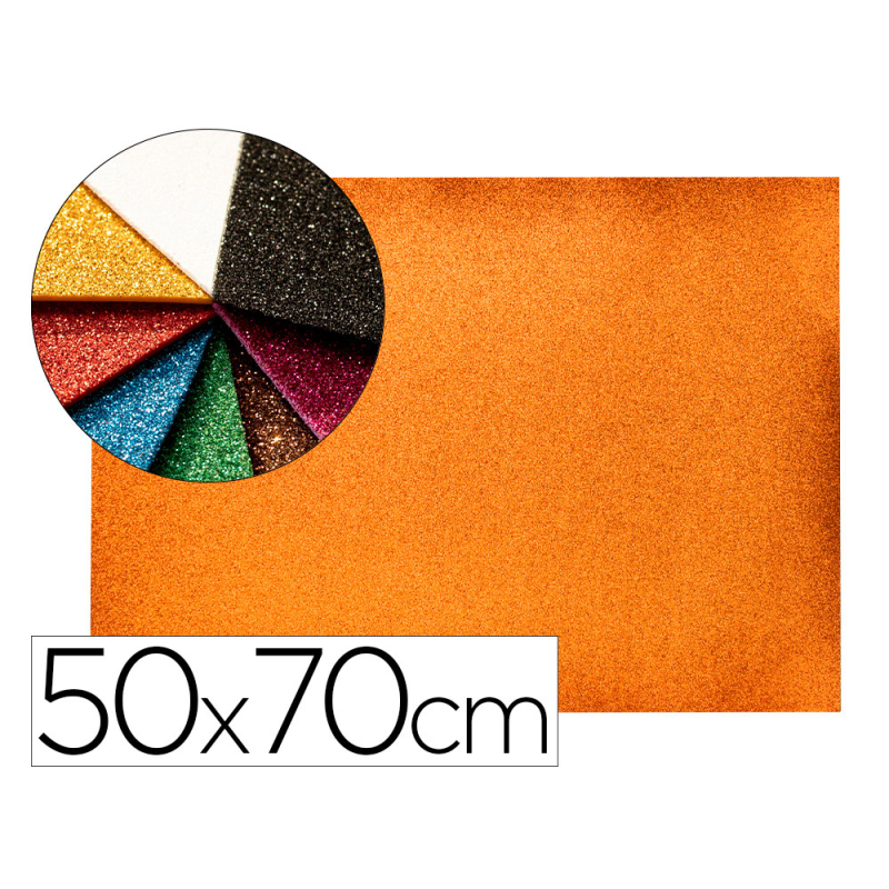 Goma eva con purpurina biodegradable liderpapel 50x70cm 60g/m2 espesor 2 mm naranja