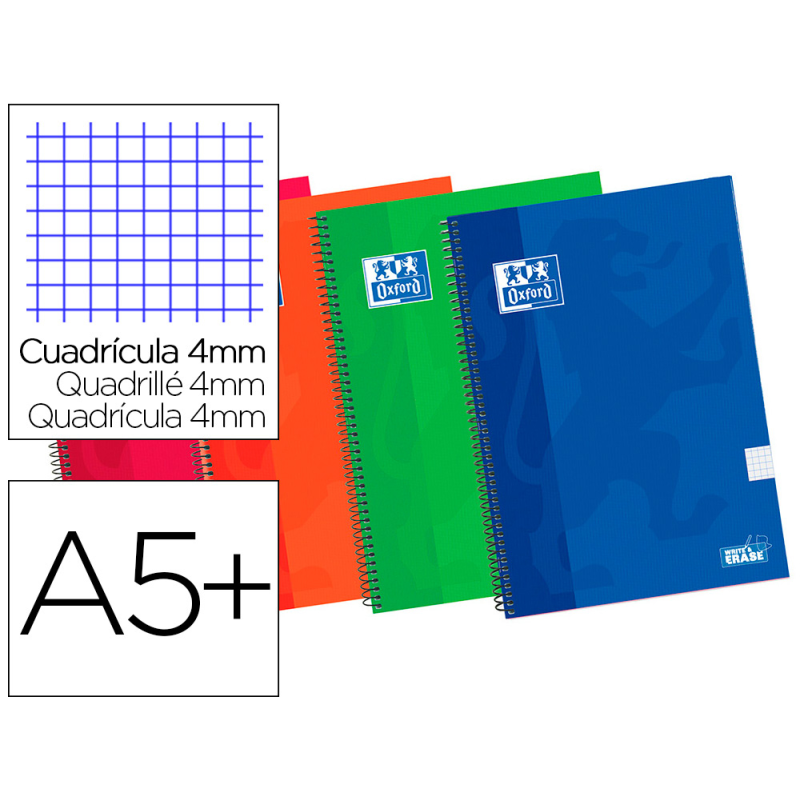 Bloc espiral oxford tapa extradura cuarto 80 hojas cuadros 4 mm