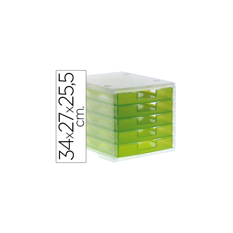 Fichero cajones de sobremesa archivo 2000 340x270x260 mm apilables 5 cajones verde kiwi translucido