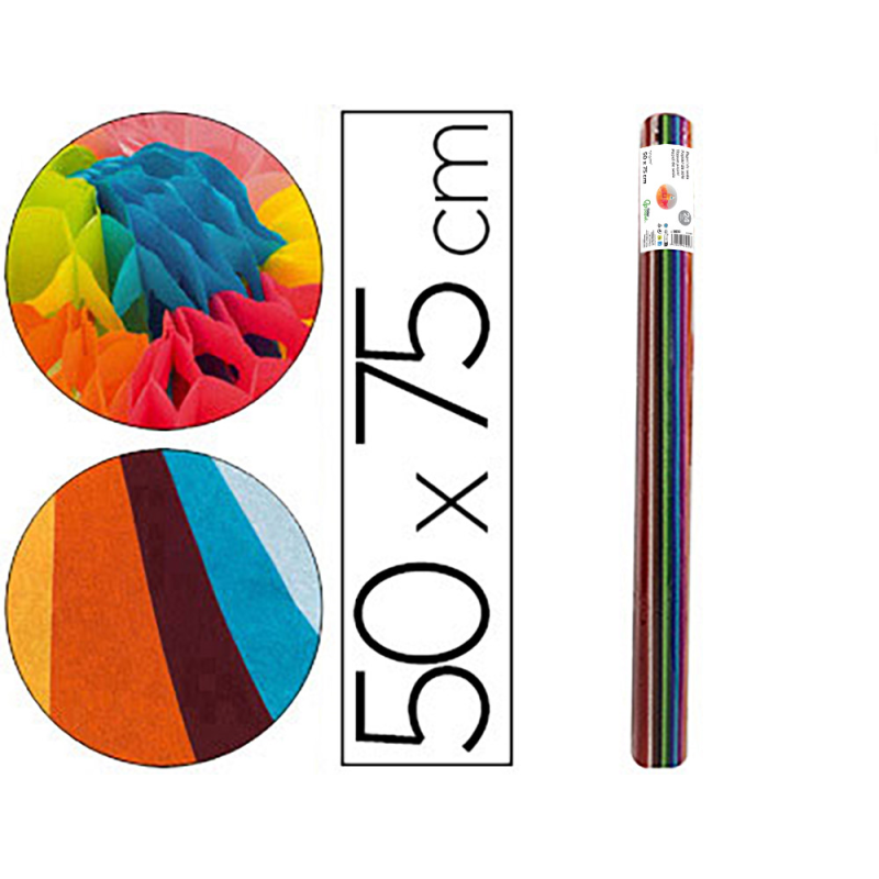 Papel seda liderpapel 12 colores surtidos 17g/m2 rollo de 24 hojas 50x75cm