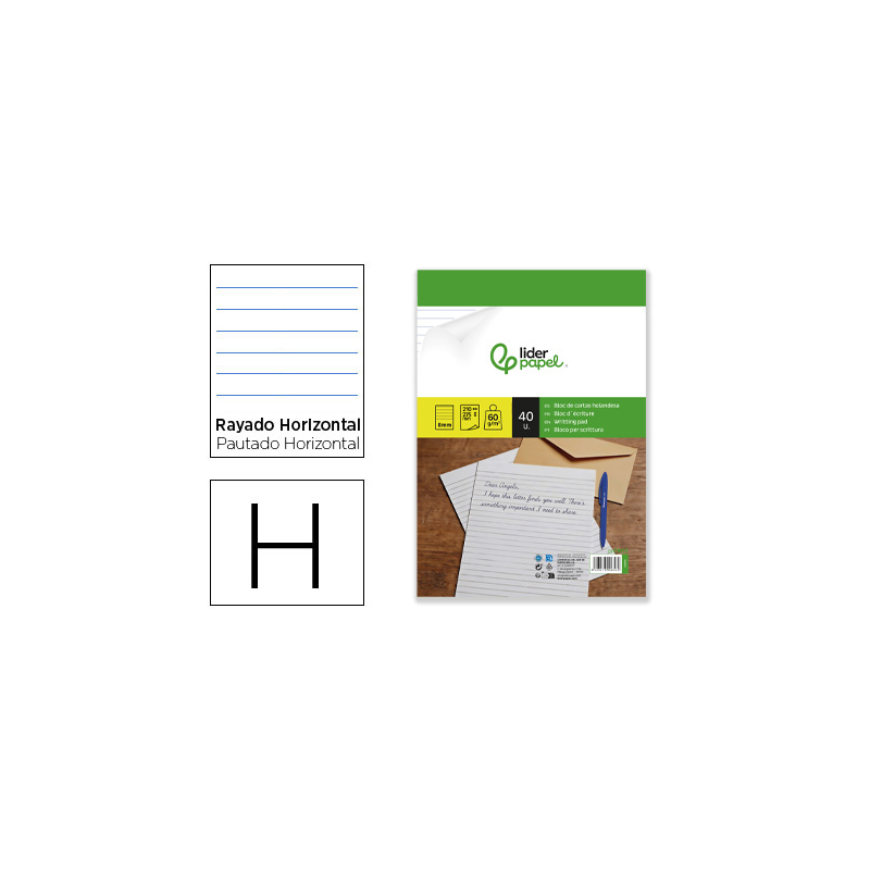 Bloc de cartas liderpapel rayado horizontal holandesa 40 hojas 60g/m2