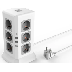 Regleta q-connect enchufe multiple 16 en 1 cable 2 mt 12 tomas de corriente+3 usb+1 usb tipo c 120x120x210mm