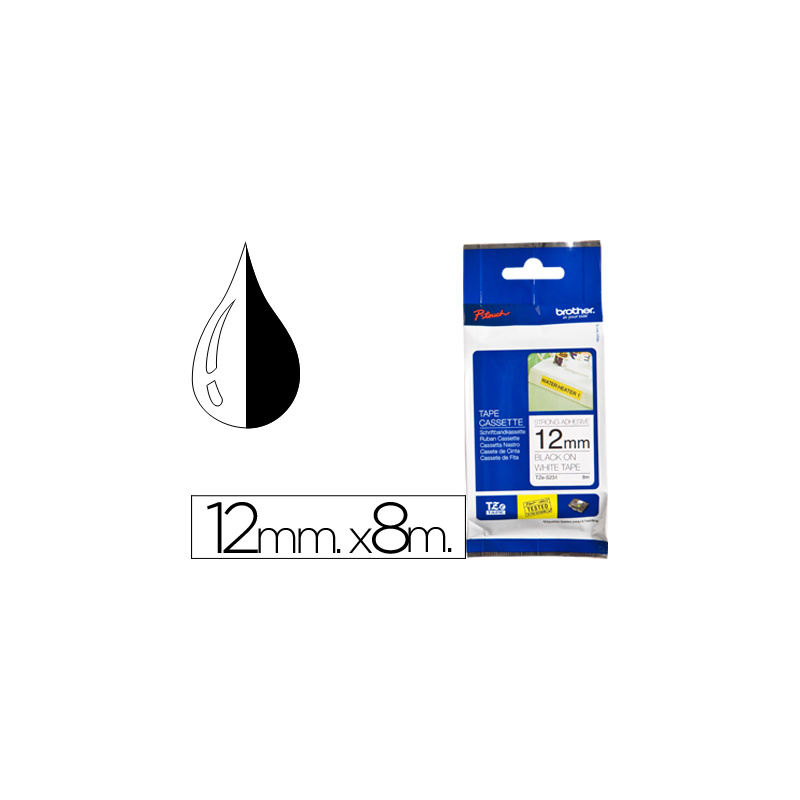 Cinta brother tzes231 blanco-negro 12mm longitud 8 mt superadhesiva