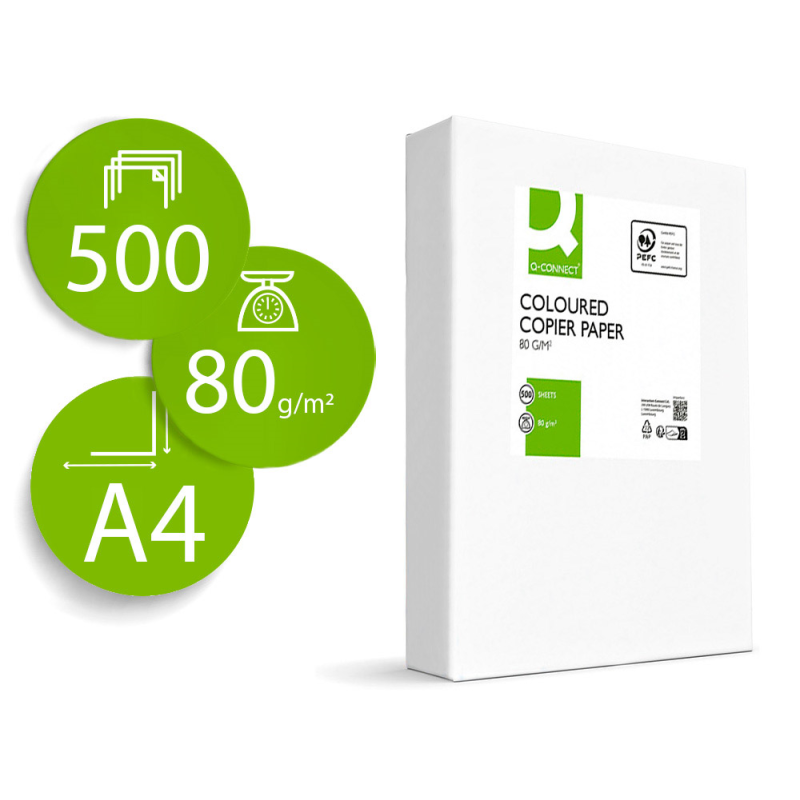 Papel color q-connect din a4 80gr amarillo intenso paquete de 500 hojas