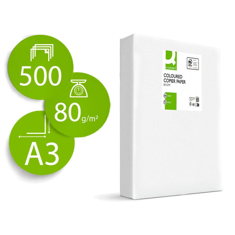 Papel color q-connect din a3 80gr naranja neon paquete de 500 hojas
