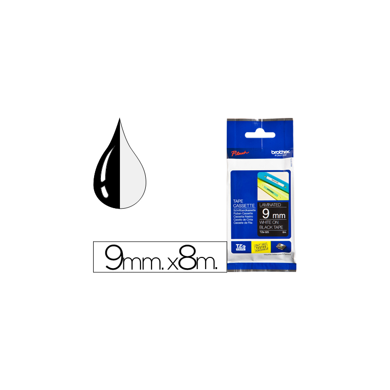 Cinta brother tze325 negro-blanco 9mm longitud 8mt