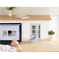 Regleta q-connect enchufe multiple 16 en 1 cable 2 mt 12 tomas de corriente+3 usb+1 usb tipo c 120x120x210mm