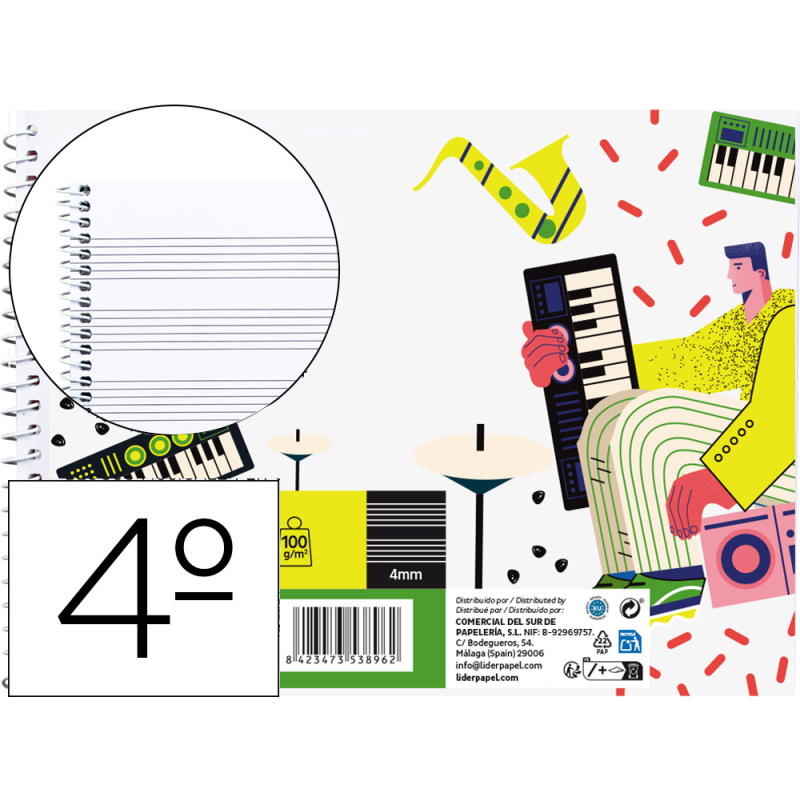 Bloc musica liderpapel para guitarra hexagrama 3 mm cuarto 20 hojas 100g/m2