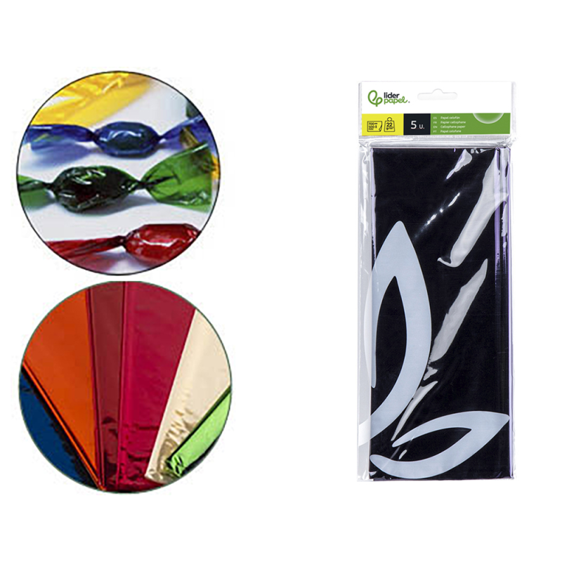 Papel celofan liderpapel 50x70 cm 22g/m2 bolsa de 5 hojas violeta
