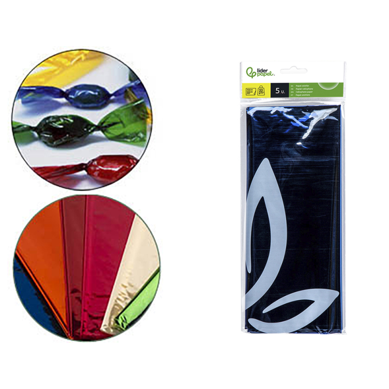Papel celofan liderpapel 50x70 cm 22g/m2 bolsa de 5 hojas azul